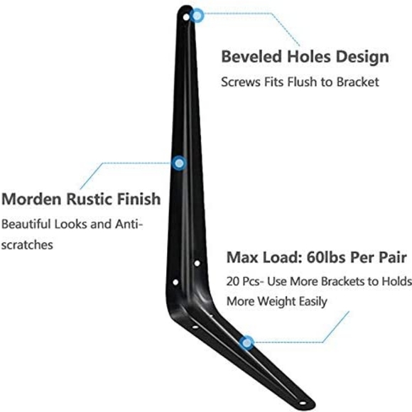 20 Pack Shelf Brackets 12 inches, Heavy Duty Black Iron Metal Floating Shelf - Picture 4 of 6